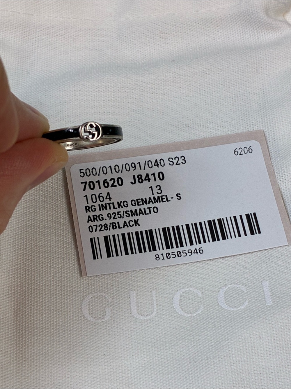 NWT Gucci Silver Metal & Black Enamel Interlocking GG Ring IT Size 13 = 6.75 US - Picture 7 of 8
